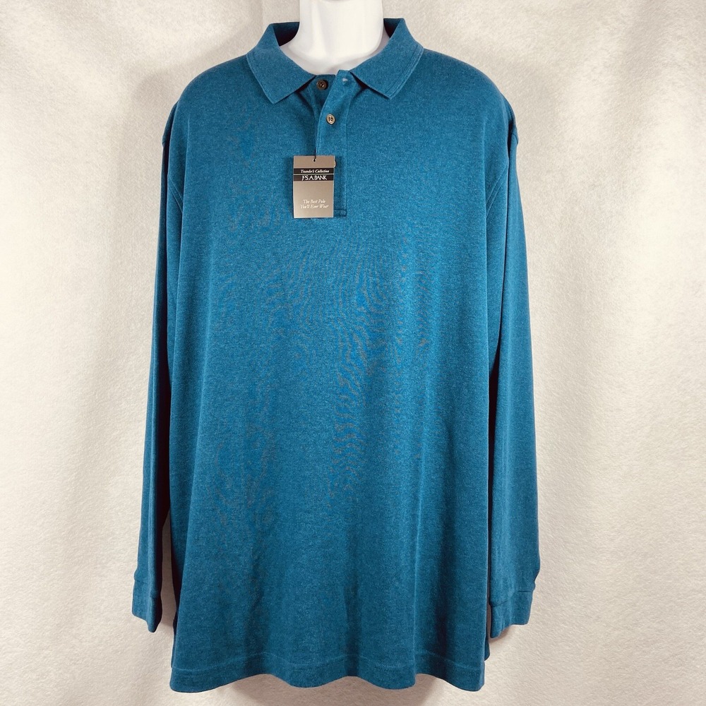 Jos A Bank Travelers Sweater Mens XXL Teal Collared Cotton 1/4 Button New